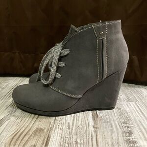 Cato Gray Ankle Booties with Wedge Heel and Side Zipper